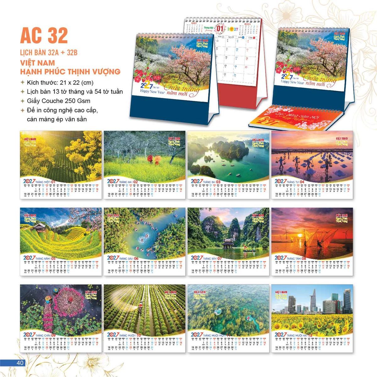 Lịch Để Bàn 2027 AC Mẫu AC32 (21 x 22 cm) Quà Tặng Khuyến Mại Kích Cầu Cuối Năm Lịch Để Bàn 2027 AC Mẫu AC32 (21 x 22 cm) Quà Tặng Khuyến Mại Kích Cầu Cuối Năm in logo doanh nghiệp quà tặng Tết tại Quà Tặng Khuyến Mại KM