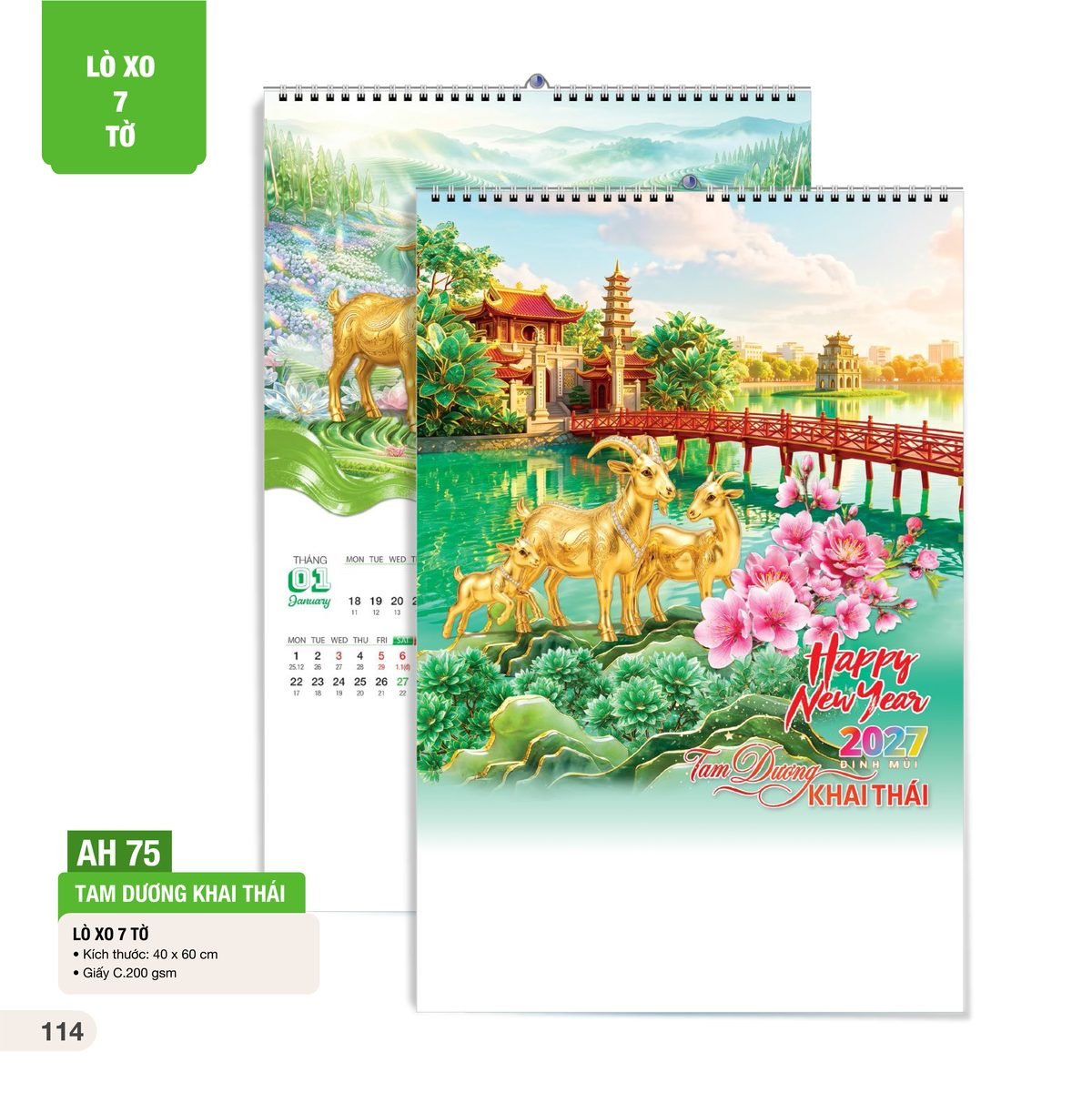Lịch Treo Tường Lò Xo 7 Tờ 2027 AH Mẫu AH75 (40 x 60cm) Quà Tặng Khuyến Mại Kích Cầu Cuối Năm Lịch Treo Tường Lò Xo 7 Tờ 2027 AH Mẫu AH75 (40 x 60cm) Quà Tặng Khuyến Mại Kích Cầu Cuối Năm in logo doanh nghiệp quà tặng Tết tại Quà Tặng Khuyến Mại KM