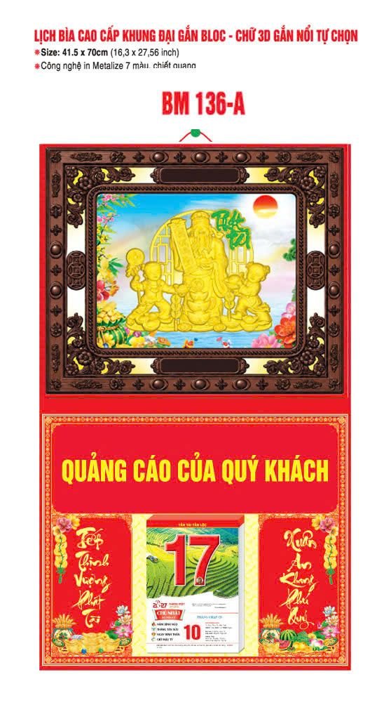 Bìa Lịch Treo Khung Đại Gắn Bloc BM 2027 BM136A - Kim Dương Phú Quý - Quà Tặng Khuyến Mại