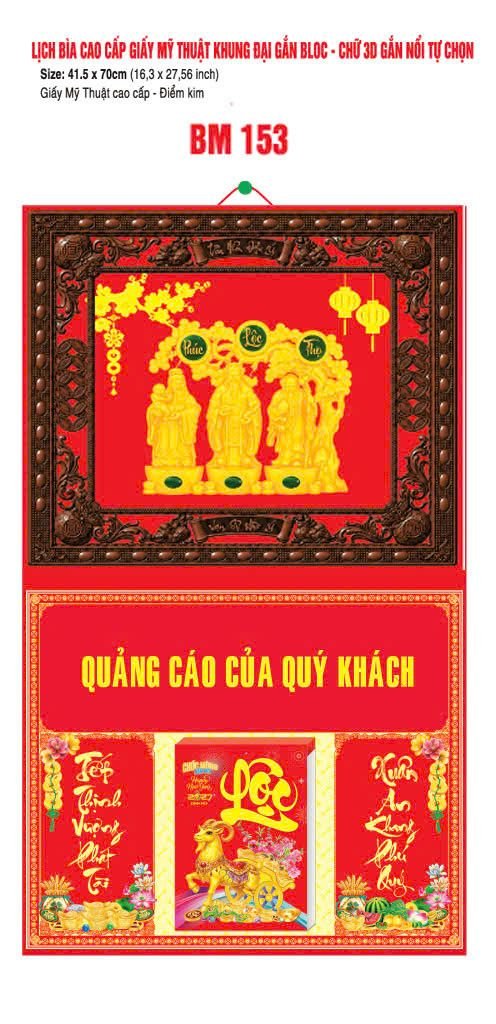 Bìa Lịch Treo Khung Đại Gắn Bloc BM 2027 BM153 - Kim Dương Phú Quý - Quà Tặng Khuyến Mại