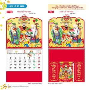 Lịch Treo Tường Lò Xo 2027 HT Mẫu HT33 - Phúc Lộc Thọ (37 x 68cm) Quà Tặng Khuyến Mại Kích Cầu Cuối Năm in logo doanh nghiệp quà tặng Tết tại Quà Tặng Khuyến Mại KM
