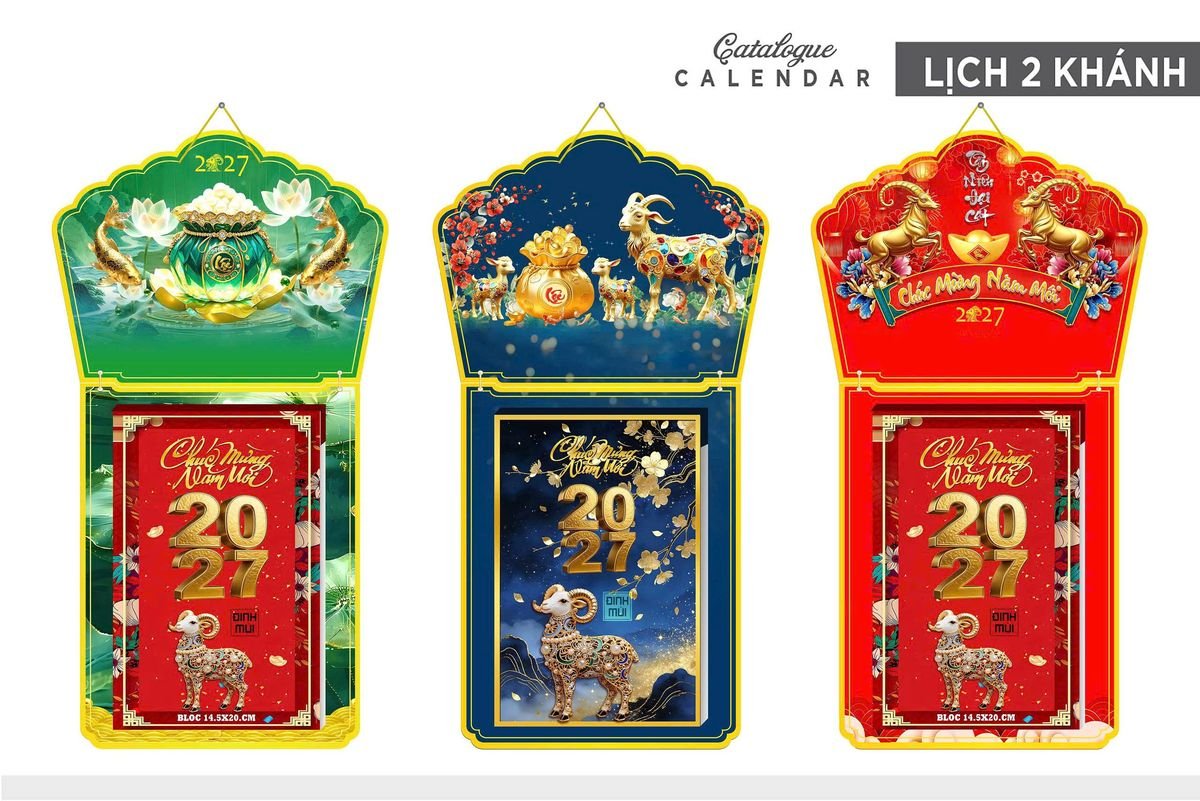 Lịch Khánh Gỗ Lamina 2 Đầu 2027 LM2D_001 - Quà Tặng Khuyến Mại