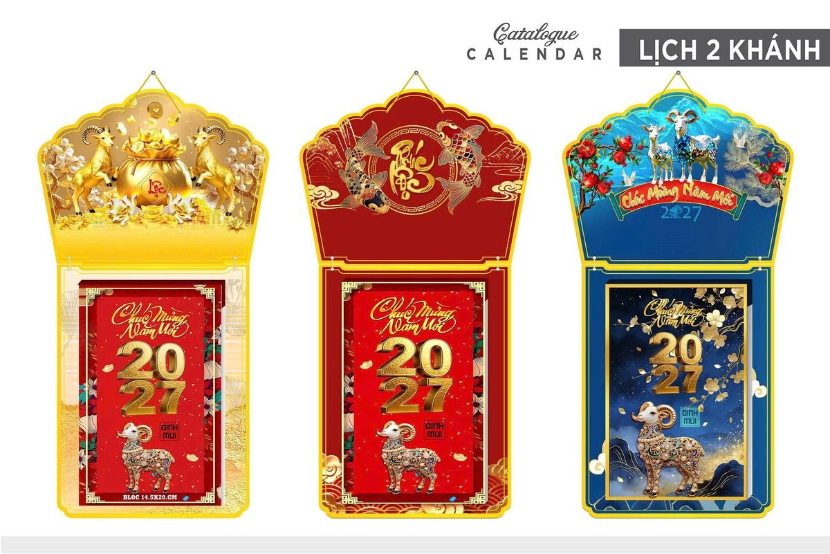 Lịch Khánh Gỗ Lamina 2 Đầu 2027 LM2D_002 - Quà Tặng Khuyến Mại