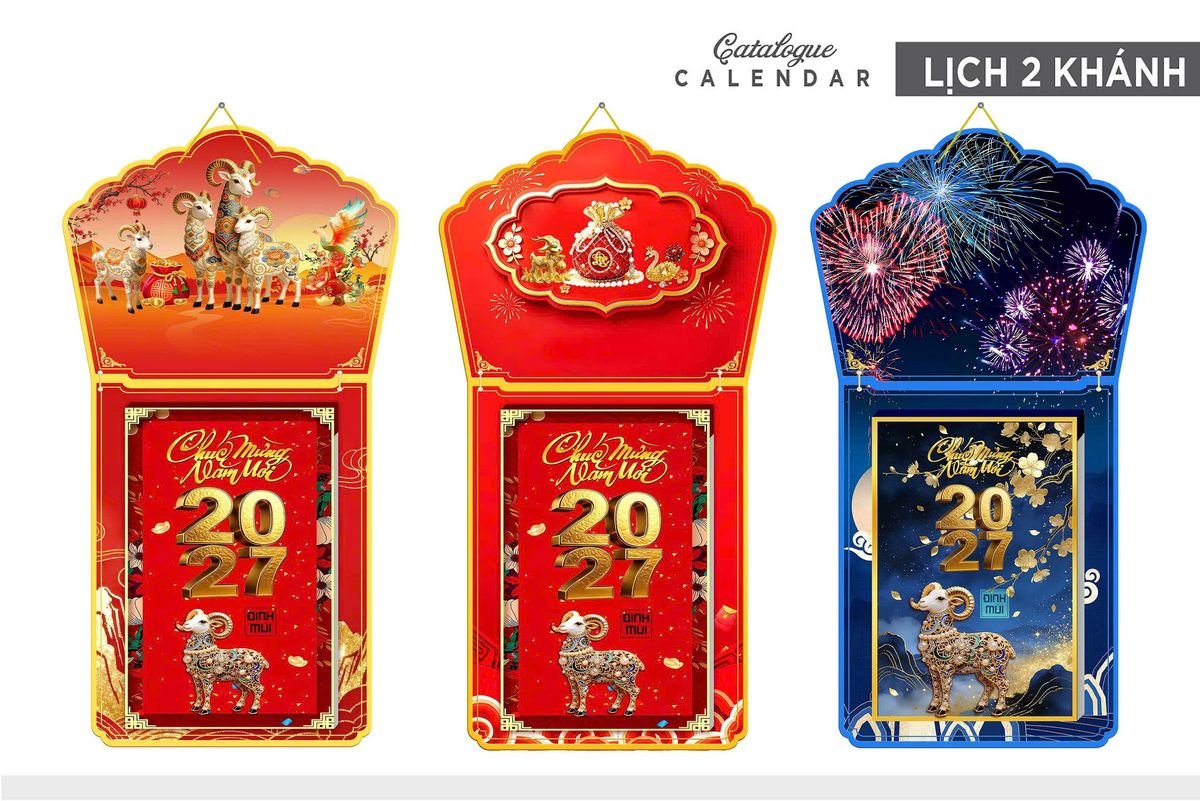 Lịch Khánh Gỗ Lamina 2 Đầu 2027 LM2D_010 - Quà Tặng Khuyến Mại