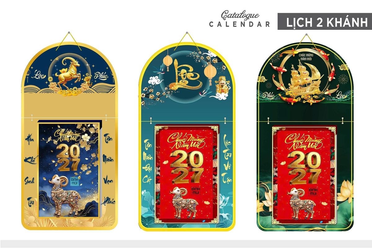 Lịch Khánh Gỗ Lamina 2 Đầu 2027 LM2D_018 - Quà Tặng Khuyến Mại