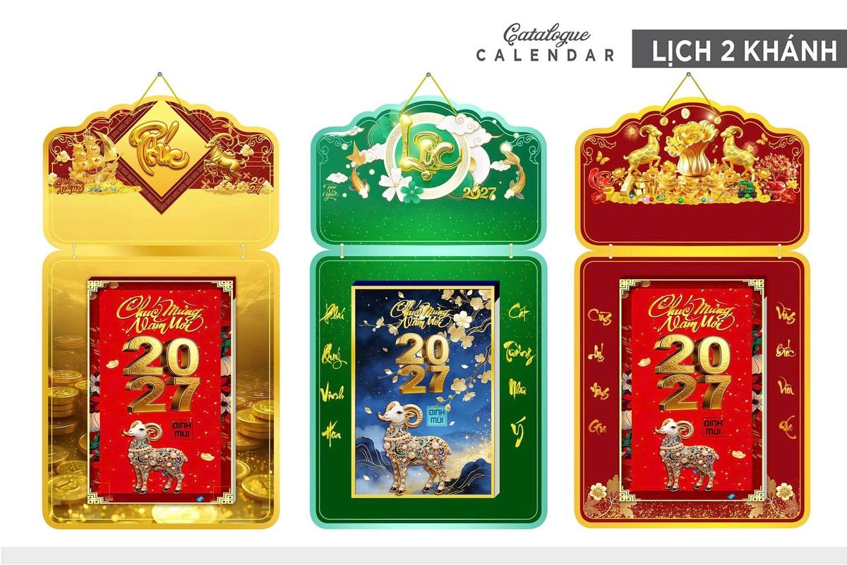 Lịch Khánh Gỗ Lamina 2 Đầu 2027 LM2D_021 - Quà Tặng Khuyến Mại