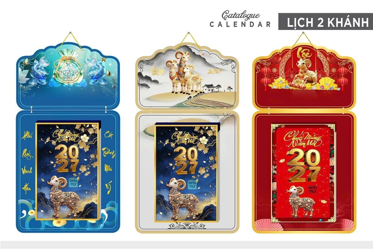 Lịch Khánh Gỗ Lamina 2 Đầu 2027 LM2D_022 - Quà Tặng Khuyến Mại