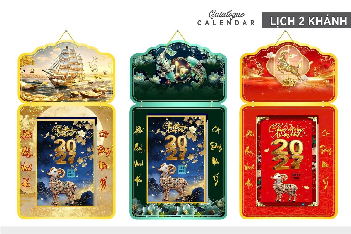 Lịch Khánh Gỗ Lamina 2 Đầu 2027 LM2D_024 - Quà Tặng Khuyến Mại