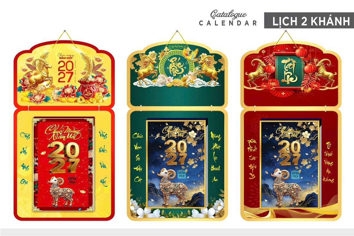 Lịch Khánh Gỗ Lamina 2 Đầu 2027 LM2D_028 - Quà Tặng Khuyến Mại