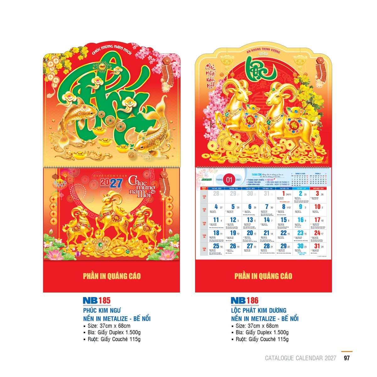 Lịch Bìa Treo 2027 NB Mẫu NB185 (29 x 41 cm) Quà Tặng Khuyến Mại Kích Cầu Cuối Năm Lịch Bìa Treo 2027 NB Mẫu NB185 (29 x 41 cm) Quà Tặng Khuyến Mại Kích Cầu Cuối Năm in logo doanh nghiệp quà tặng Tết tại Quà Tặng Khuyến Mại KM