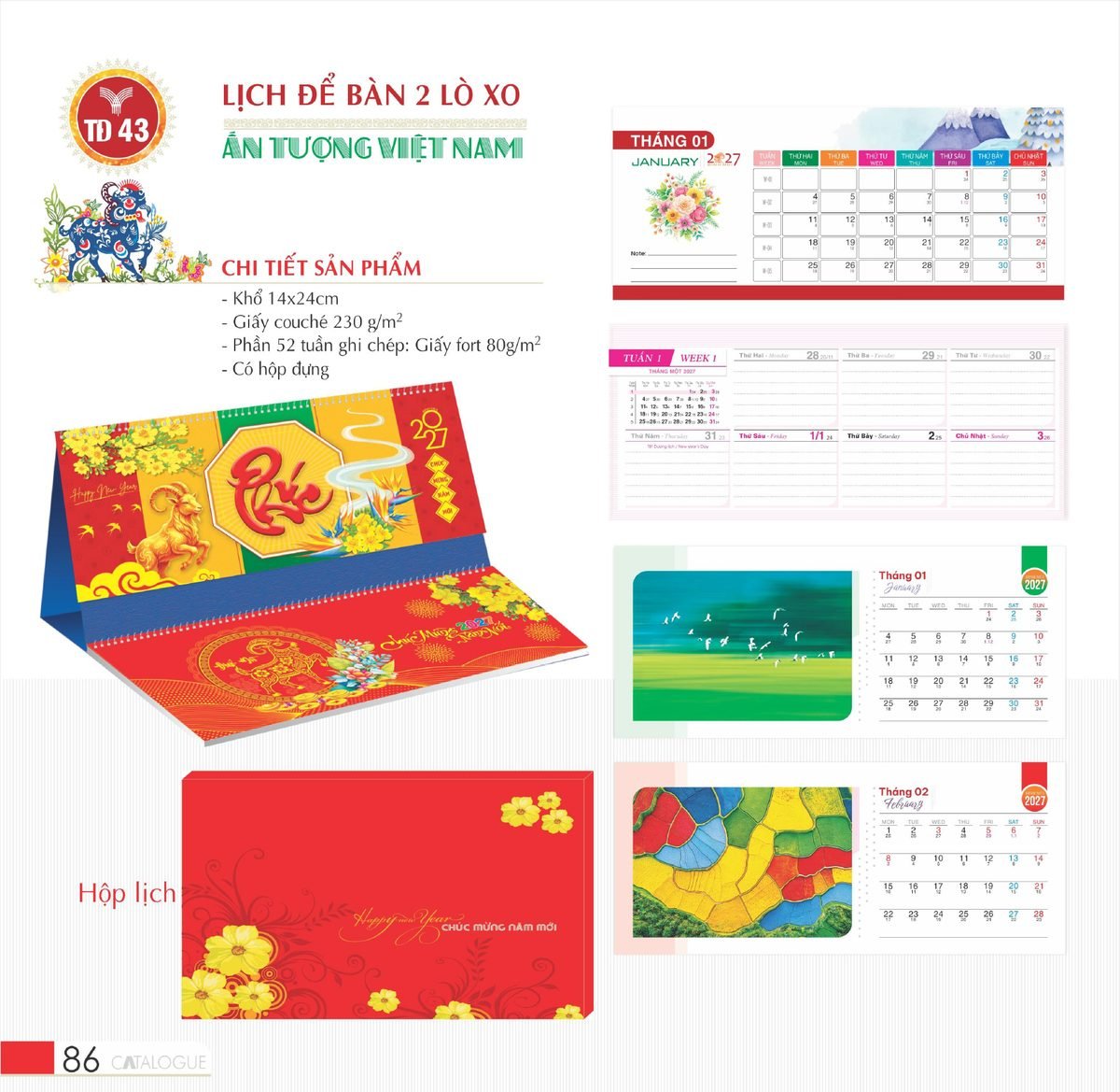 Lịch Để Bàn 2027 TD Mẫu TD43 (14 x 24cm) Quà Tặng Khuyến Mại Kích Cầu Cuối Năm Lịch Để Bàn 2027 TD Mẫu TD43 (14 x 24cm) Quà Tặng Khuyến Mại Kích Cầu Cuối Năm in logo doanh nghiệp quà tặng Tết tại Quà Tặng Khuyến Mại KM