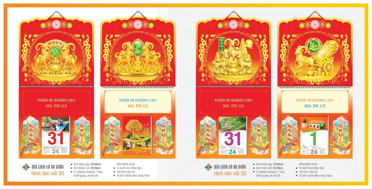 Bìa Lịch Treo Gắn Bloc TPNBIA15 Quà Tặng Khuyến Mại Kích Cầu Cuối Năm