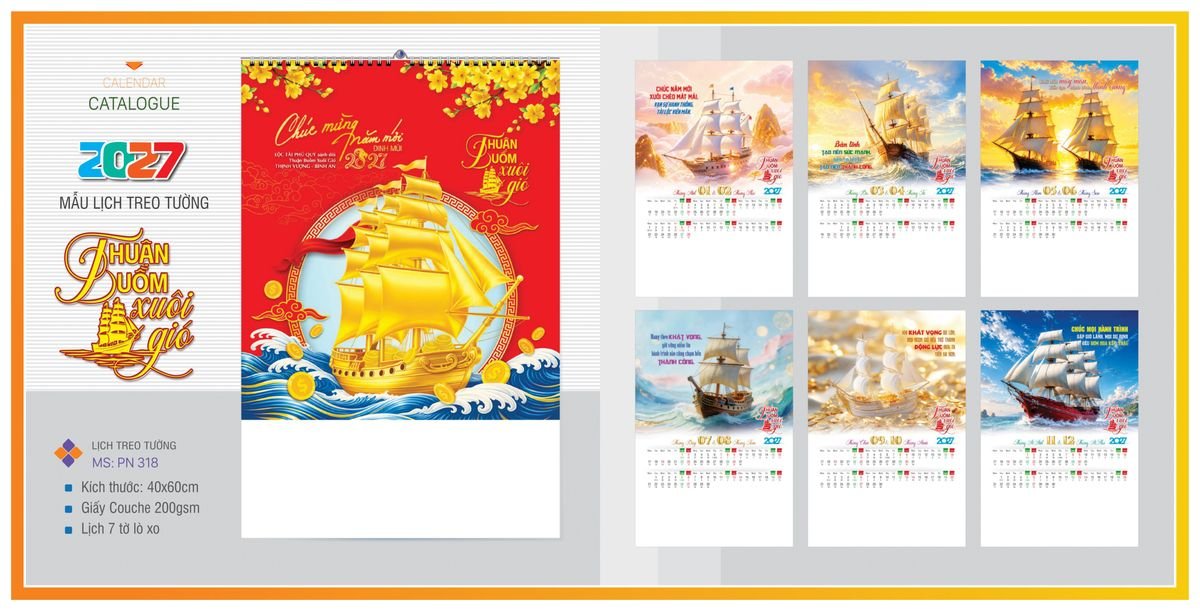 Lịch 7 Tờ Lò Xo TPNLX08 Quà Tặng Khuyến Mại Kích Cầu Cuối Năm